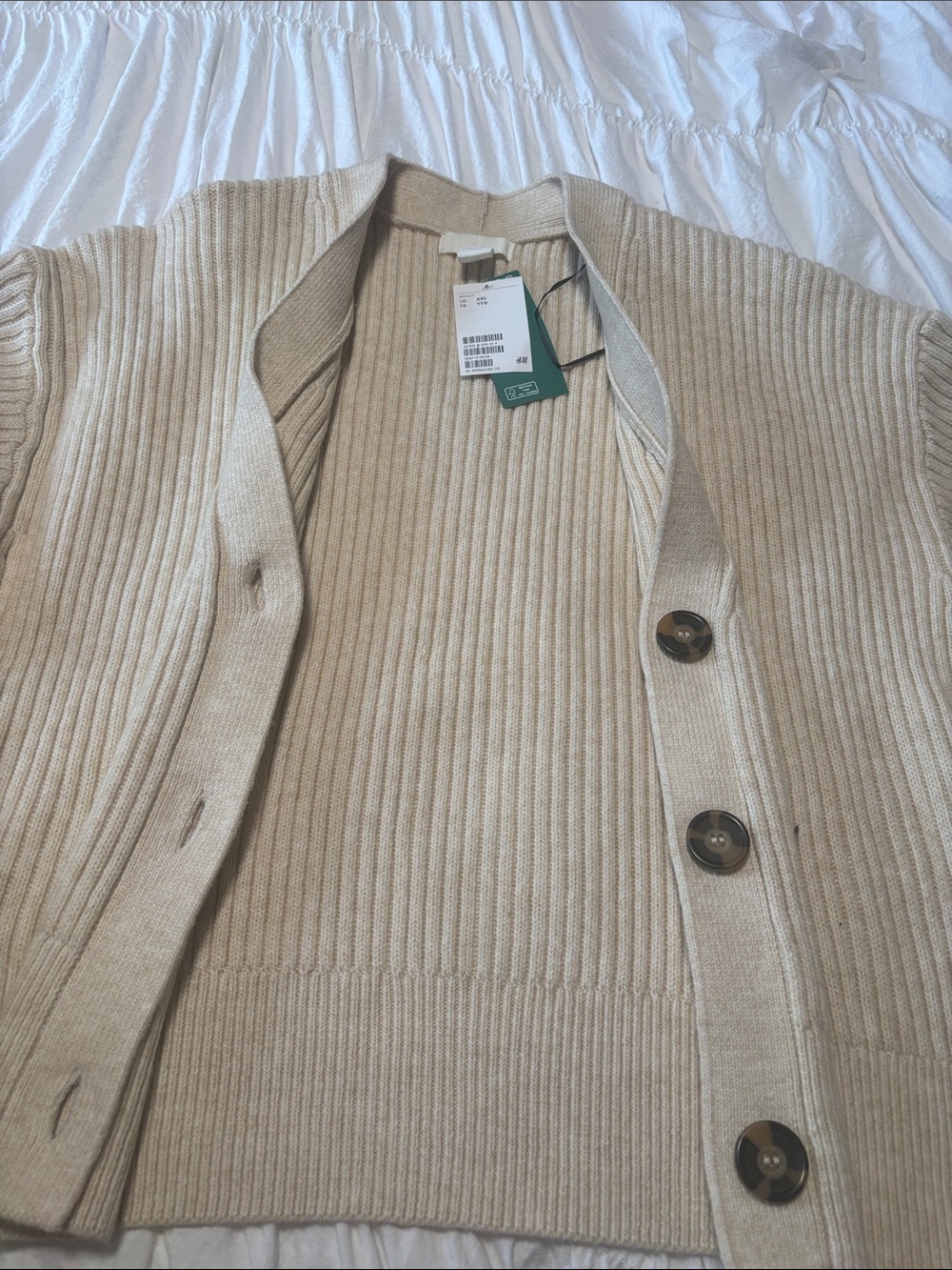 H&M Beige Ribbed Button-Front Cardigan - Picture 2 of 8